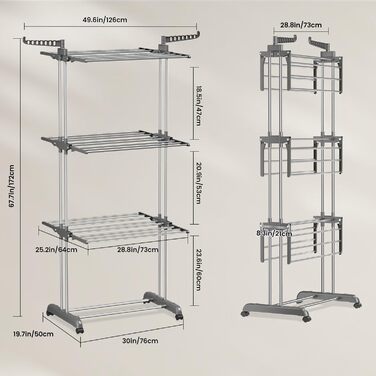 Клатковий сушильник для білизни Innotic з 4 ярусами та колесами - білий/сірий