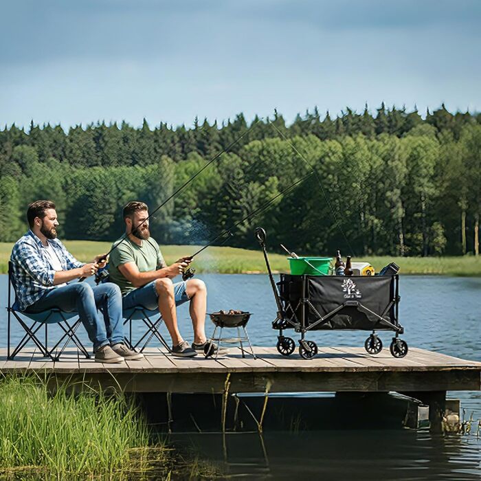 Візок складний Oak & Tea Bollerwagen 100л, вантажопідйомність 90кг – для кемпінгу, саду, покупок. З автоматичним механізмом складання, знімними колесами та тримачами для напоїв