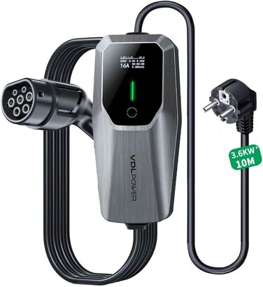 Кабель зарядки для електромобіля Type 2, 3.6KW, 6A-16A, LED дисплей, 10м, IP65, IEC 62196-2