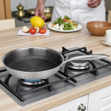 Преміум сковорода EliteHoff 28 см з антипригарним покриттям, нержавіюча сталь, індукційна, для всіх плит, PFOA-free, безпечна для духовки та посудомийної машини, срібна (E-7549)