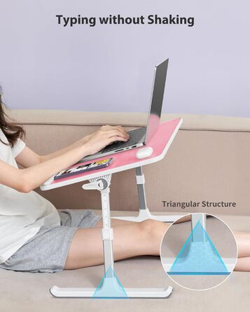 SAIJI Підставка для ноутбука на ліжко - регульована висота, складний столик для дивану/підлоги, для роботи/навчання/читання/їжі, підходить для ноутбуків до 17 дюймів (52*30 см), Рожевий