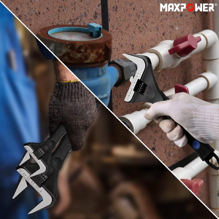 Набір розвідних гайкових ключів MAXPOWER з широким зівом, 2 шт. (150 мм і 250 мм), Cr-V сталь, ергономічна ручка, у чохлі
