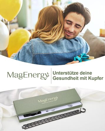 Браслет на зап'ястя MagEnergy для чоловіків з 3 потужними магнітами - Елегантний дизайн, чиста мідь, регульована довжина, чорний браслет-сет