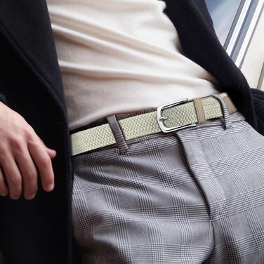 Набір з 2 еластичних плетених ременів для жінок та чоловіків – регульовані та розтяжні ремінні ремені, 3,3 см, довжина 100–120 см (Чорний + Бежевий, довжина 110 см)