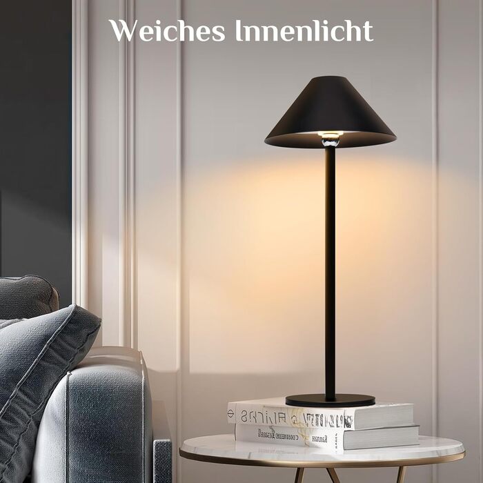 Світлодіодна настільна лампа Rosnek бездротова, акумуляторна 4000 mAh з димером, поворотна на 360°, чорна