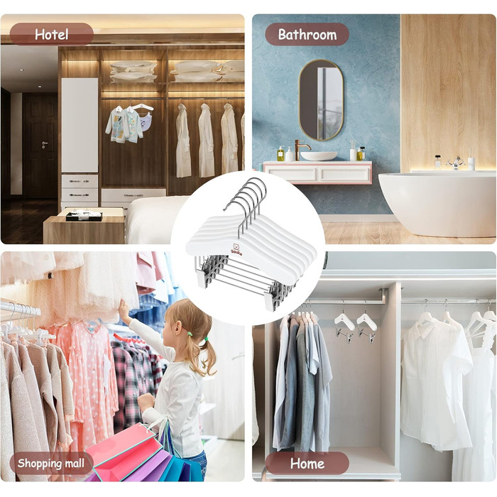 Дерев'яні вішалки для одягу з затискачами для малюків, 12 шт., класичні та міцні, білі, 25 см, для дітей 25 x 20.5 см