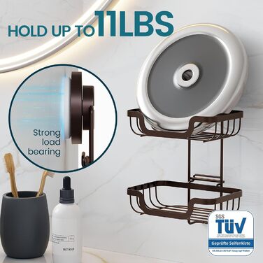 Підставка для мила TAIIL з водовідведенням, MAX 5 кг, нержавіюча сталь, без свердління, для ванної кімнати, двошарова, з тримачем для губки (Коричневий)