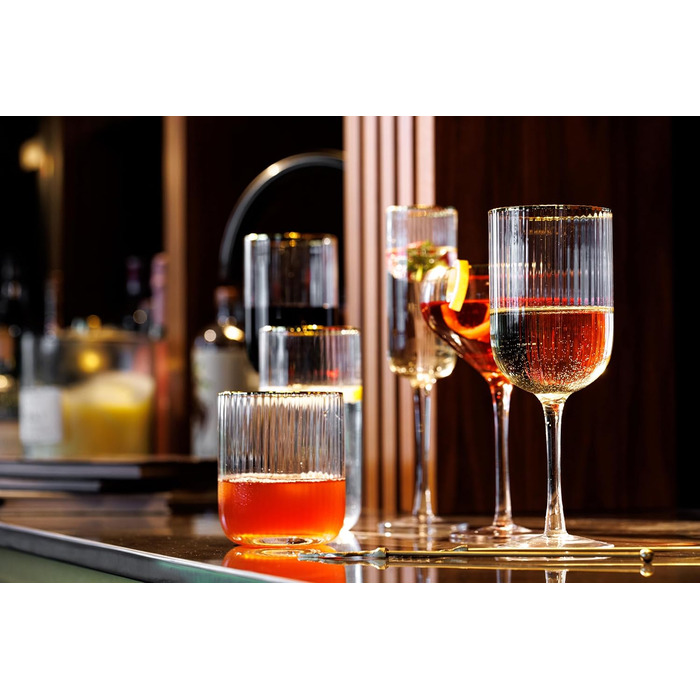 Кришталеві келихи MIKASA Sorrento для червоного вина з золотим обідком, 375 мл, набір 4 шт, без свинцю, прозорі, елегантні, класичний дизайн для свят, 31.2 x 7.8 x 23 см