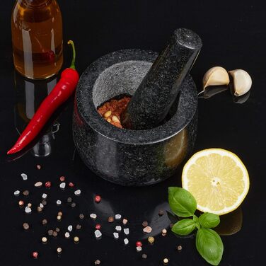 Набір для приготування спецій Relaxdays: гранітний ступка та пестик, 12 см, 300 мл, чорний