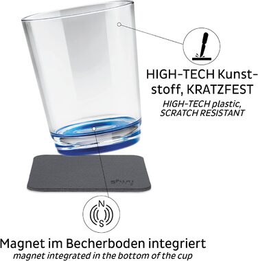 silwy® Non-Slip, Shatterproof Magnetic Drinking Cups (2-Piece Set) in Lui Blue color, including two metal Nano-Gel pads for secure placement - perfect for camping and boating