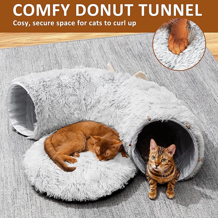 LUKITO Cat Tunnel, Cat Toy for Indoor Cats, Soft Cat Bed, Large Cat Tunnel with Two Entrances Cat Cave, Suitable for Cat