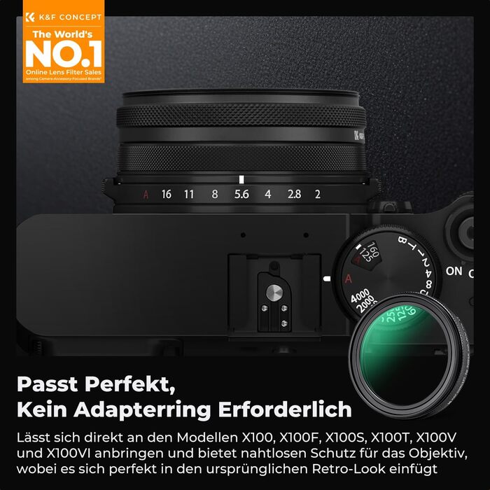 UV-фільтр K&F Concept для Fujifilm X100 (X100F/X100S/X100T/X100V/X100VI) - Чорний