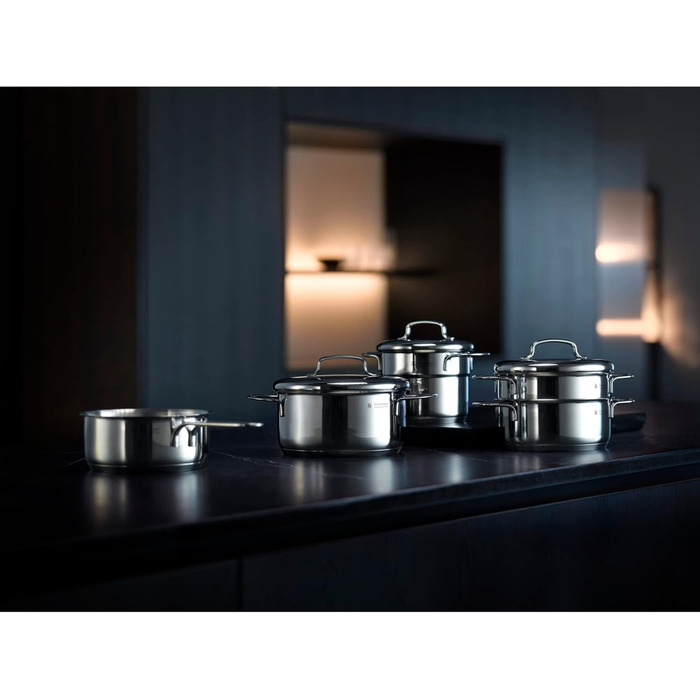 WMF Mini Pot Set Induction Small 5-Piece, Cookware Set with Metal Lids, Cromargan Stainless Steel, Stackable Pot Set, ideal for small portions