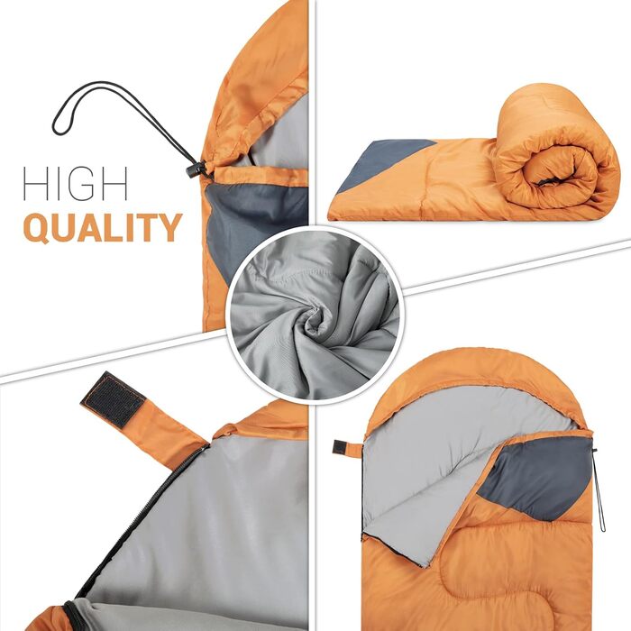 Paco Home Sleeping Bag - Washable, Breathable, Adult & Kids - Summer/Winter Camping & Travel (Orange, 220x70x6cm)