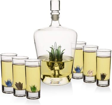 Agave Tequila Decanter Set with Glasses - 750ml Decanter & 6 Shot Glasses - Cinco de Mayo Party Decor - Perfect Gift for Tequila Lovers