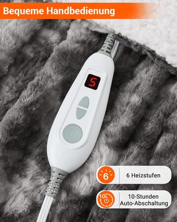 Електрична ковдра LinTimes з автовимкненням, 6 температурних режимів, 180 x 130 см, сіра