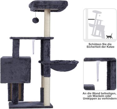 Котячий будиночок Heybly з котячою щіткою, котячий будиночок для домашніх котів з оббитою лежаком з плюшу, котячий когтетоп з кошиком, когтеточкою та когтетопом, сірий HCT005SG