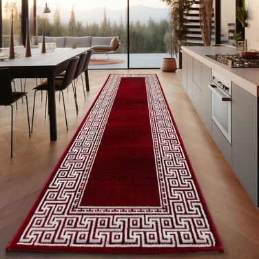 Килим для вітальні, спальні, їдальні, коридору, кухні. Сучасний килим з геометричним малюнком, короткий ворс, легко чистити. Колір: червоний, 140 x 200 см