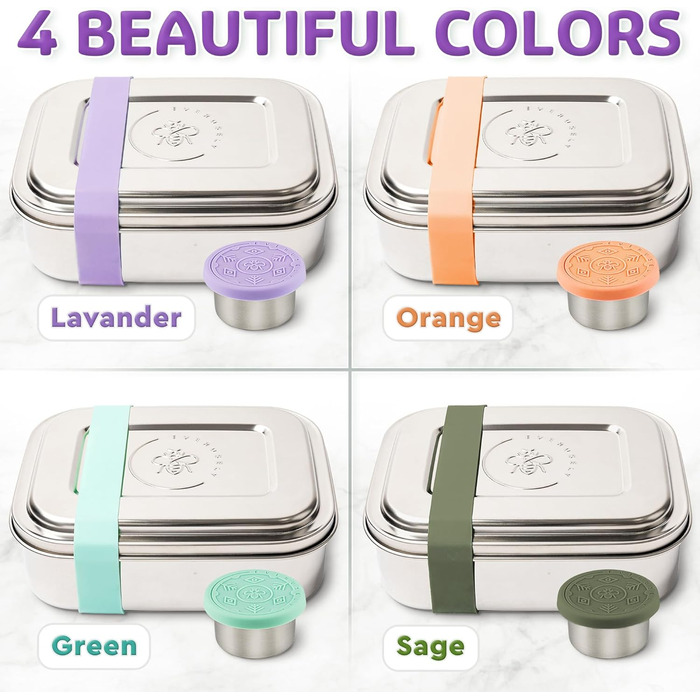 Everusely Ланчбокс Bento Box Лавандовий - 0,8 л, нержавіюча сталь, з контейнером для спецій, 3 відділення