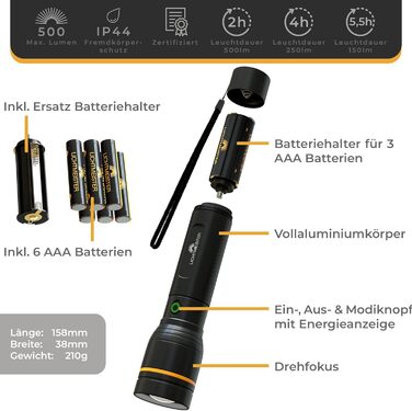 Ліхтар LED 500 люмен на батарейках AAA