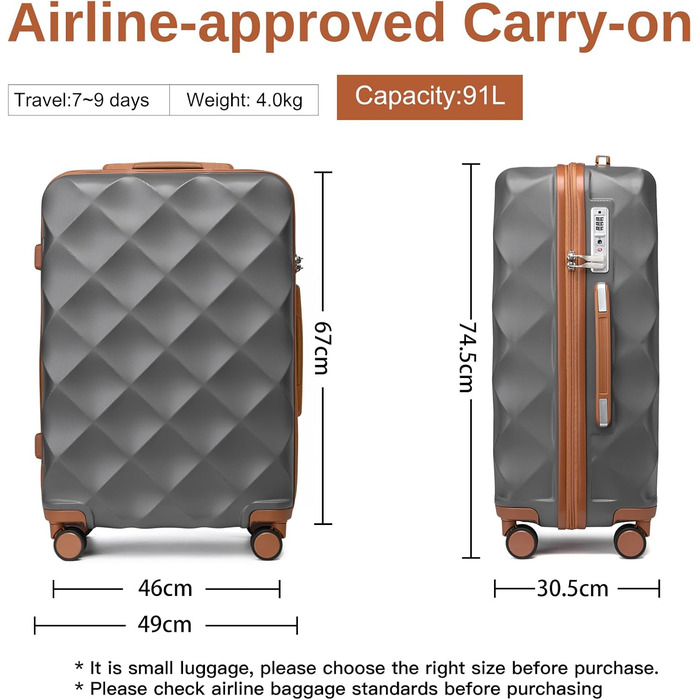 Чохол валіза British Traveller Hartschalenkoffer Groß, 74.5 x 49 x 30.5 см, сірий, з TSA-замком та 4 колесами для подорожей та бізнесу