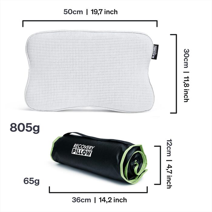 BLACKROLL® Recovery Pillow Set (50 x 30 cm), orthopedic pillow with additional cover, ergonomic head pillow with travel bag, neck pillow made of viscose memory foam, Made in Germany, Climate pillow + Climate pillow cover