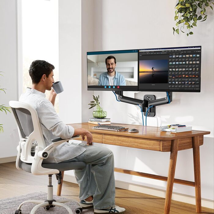 Кріплення для монітора HUANUO, 2 монітори, 17-32 дюйми, газ-амортизатор, VESA 75/100 мм, 8 кг, для геймінгу