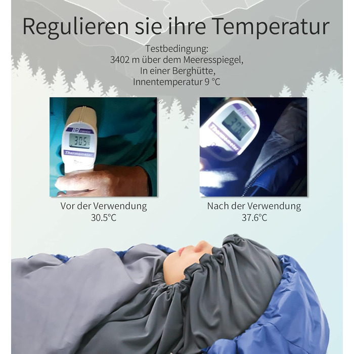 Спальний мішок-вкладиш Litume Thermolite Velour, антипиловий, для туристів, температура 12°C/8°C, для кемпінгу, легкий, з капюшоном і шнурком, універсальний, мумиформ, для походів та подорожей
