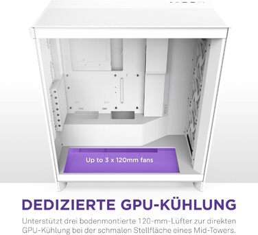 Корпус NZXT H7 Flow для ПК ATX з покращеною вентиляцією | Підтримка до 3 x 120 мм вентиляторів для охолодження GPU | 3 x 120 мм фронтальні вентилятори | Підтримка радіатора 420 мм | Flow 2024, білий