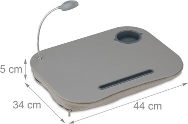 Підставка для ноутбука Relaxdays з LED-підсвічуванням, сіра - портативна, з тримачем для напоїв