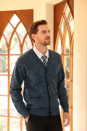 Чоловічий в'язаний кардиган Allthemen з V-подібним вирізом, з підкладкою та ґудзиками, грубий в'язаний светр, тепла перехідна куртка для чоловіків (4XL, сірий+блакитний)