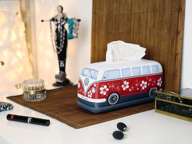 Тримач для серветок та паперових рушників BRISA VW Collection у дизайні Volkswagen T1 Bulli Bus, неопрен, червоний з гібіскусом, 24 см