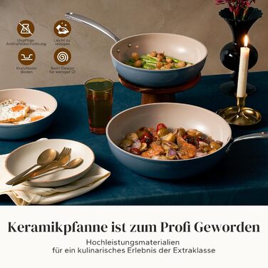 Набір сковорідок Redchef з керамічним покриттям, алюміній, 20/24/28 см, для всіх типів плит, антипригарне покриття, без PTFE, PFOA, PFAS, сумісний з індукцією, підходить для духовки, блакитний