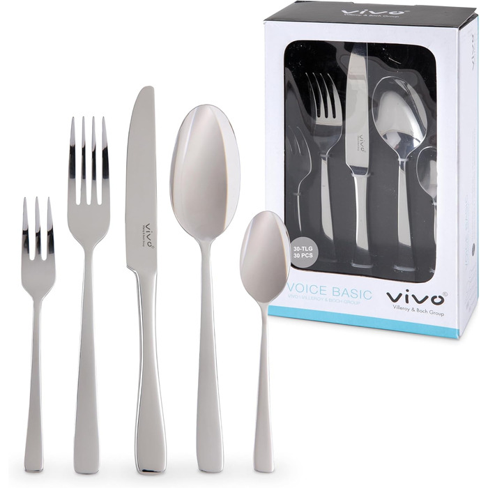 vivo by Villeroy & Boch Group - Voice Basic Cutlery Set, 30-piece, for up to 6 people, stainless steel, rust-proof, dishwasher-safe