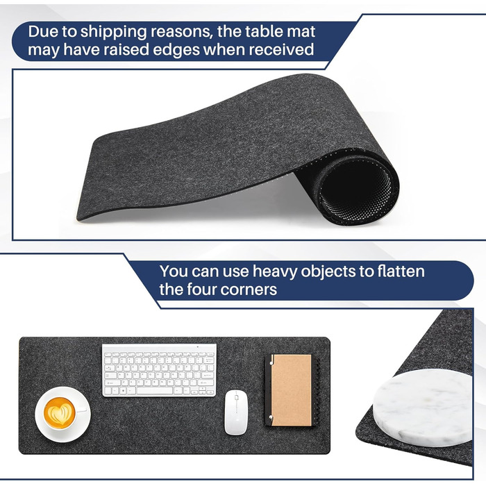 Килимок для миші та клавіатури Panelee 80x30 см, повстяний, антиковзкий, сірий. Захисний килимок для столу в офіс/дім