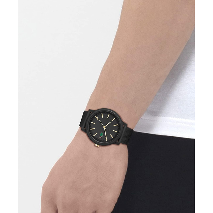 Годинник Lacoste 12.12 Analog Quartz Чоловічий/Жіночий з силіконовим браслетом Petit Piqué - Чорний/Золотий