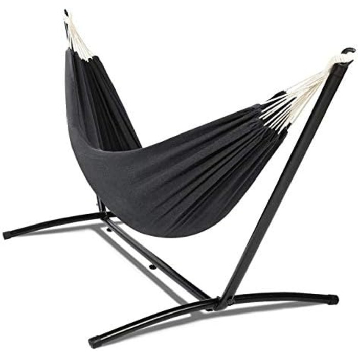 Hammock with metal stand and gray fabric, garden hammock holder