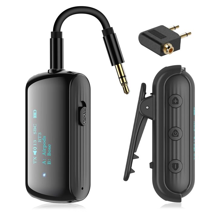 Bluetooth 5.2 адаптер для літака, трансмітер для підключення 2-х навушників/AirPods, чорний