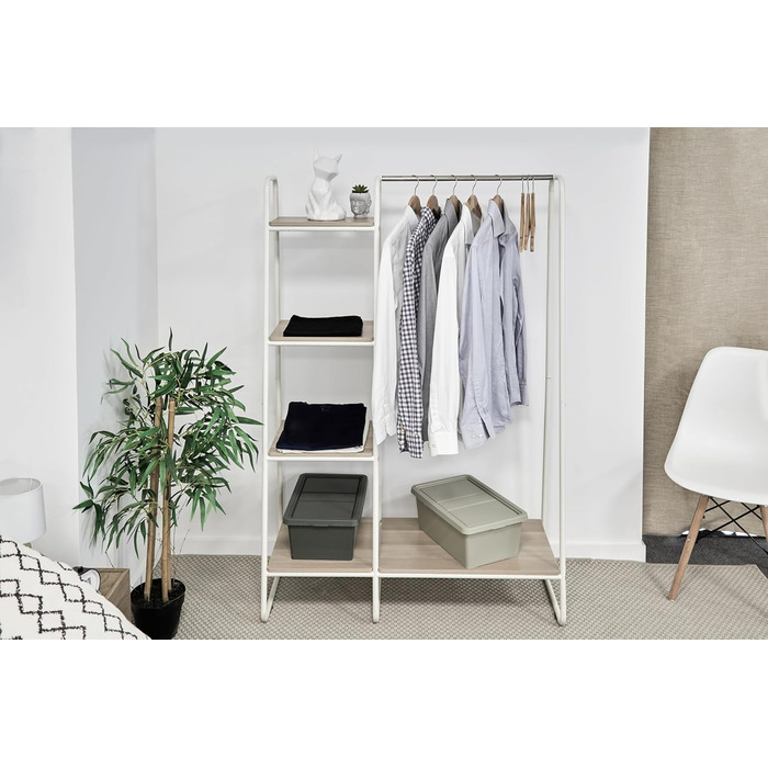 Iris Ohyama Clothes Rack with Wooden Shelves, 4 Levels, White, Modern Design, Robust Frame, Non-Slip, For Bedroom, Studio, Closet, Clothes & Shoes, Laundry Rack, Easy Assembly