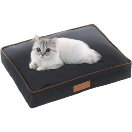 Ellie-Bo Dog Bed for Indoor Use, Soft and Washable Mattress, Cover: Waterproof Oxford Fabric, Filling: Polyester Fiber, for 91cm Dog Cage, Size L: 87 x 57 x 10 cm, in Black with Brown Piping (M - [L71 x W48 x H10cm])