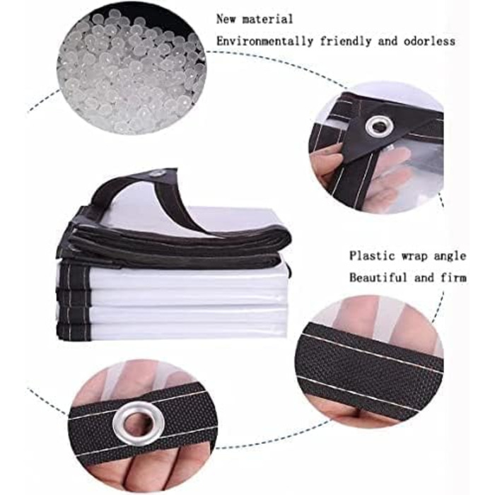 Waterproof Transparent Tarp with Eyelets, Transparent Tarp for Outdoors, Tent Transparent Tarps Garden, Tent Tarp Cover, Weatherproof Tarp for Folding (3x6m)