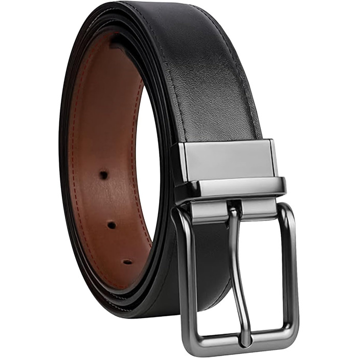 Чоловічий шкіряний ремінний пояс Amexo, двосторонній, чорно-коричневий, 110/120 см