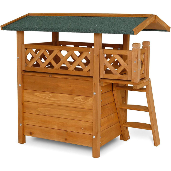 Кіт Будинок Lionto з терасою та сходами, вулиця, захист від негоди, 77x50x73 см, сірий/білий