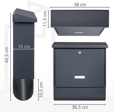 Поштовий ящик Burg-Wächter AMZ 2500 NI антрацит з газетницею та табличкою для імені, формат DIN C4, 2 ключі, нержавіюча сталь