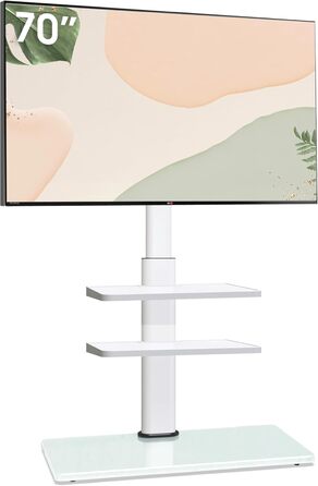AOKCOS TV Stand for 32-70 inch Flat & Curved TVs - Adjustable Height, Swivel, Tilt, 3-Tier Shelves, VESA 400x400, Up to 40kg (White)