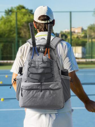 G4Free Tennis Bag Backpack - Large Capacity Tennis Racket Bag with Shoe Compartment for Men & Women (Grey)