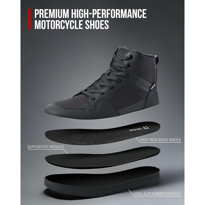 Мотоциклетні черевики RIDEIRON для чоловіків: водонепроникні, з антиковзаючою підошвою, дихаючі, стильні та зручні. Розмір 44 EU, чорний колір. Підходять для всіх сезонів.
