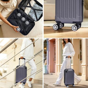 Набір валіз Boleedy 3шт, валіза на коліщатках, дорожній набір валіз (55/66/76 см), ручна поклажа, валіза з жорстким корпусом, 360° обертання, тихі подвійні колеса, телескопічна ручка, сірий колір