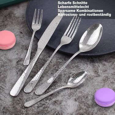 Набір столових приборів на 6 осіб, Targzier, 36 предметів, нержавіюча сталь, з ножем для стейку, для сім'ї/вечірки/готелю, чорний, придатний для миття в посудомийній машині