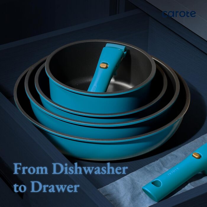 Набір посуду Carote 21 предмет, антипригарне покриття, знімні ручки, індукція, синій (Pfauenblau)